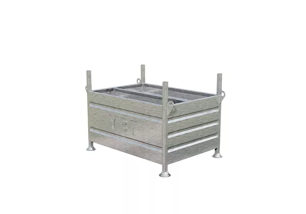 Transportkiste aus Metall mit Treannwand, Innenmass 130cm